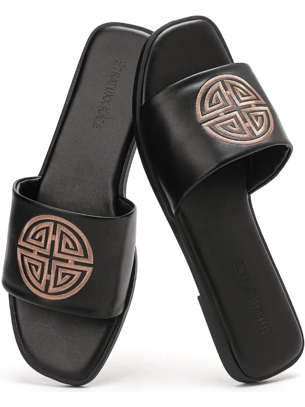 Women's Black Brown Soft Leather Slides Flat With Memory Foam Comfortable Shoes